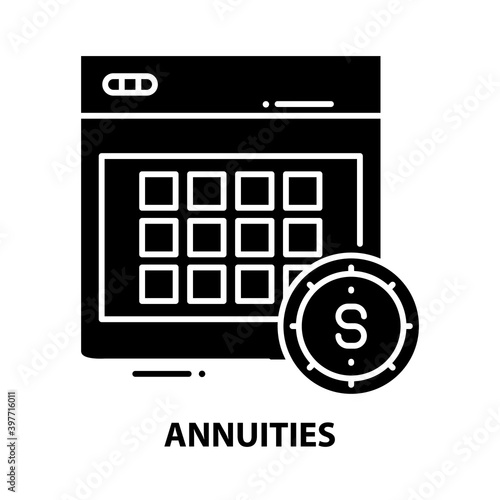 annuities icon, black vector sign with editable strokes, concept illustration