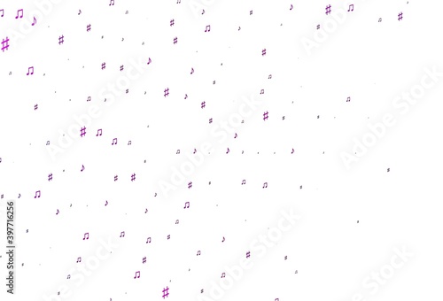 Light Pink  Blue vector background with music symbols.