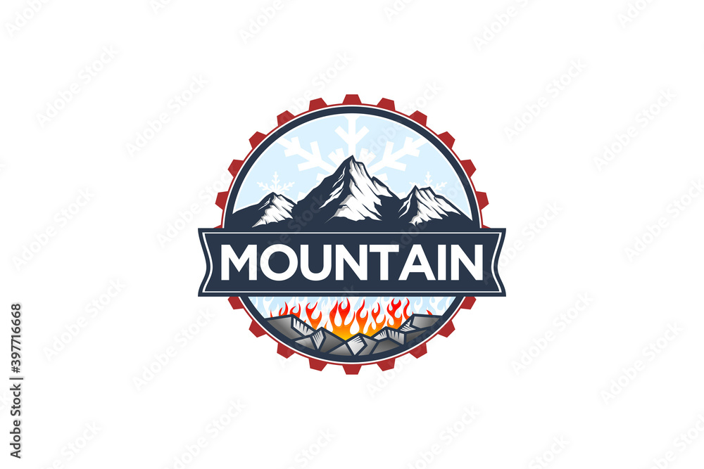 Mountain logo outdoor emblem circle - adventure wildlife pine tree forest design, hiking exploration nature, camping basecamp campfire alpine himalaya. Mountain logo outdoor emblem circle - adventure wildlife pine tree forest design, hiking exploration nature, camping basecamp campfire alpine himalaya.