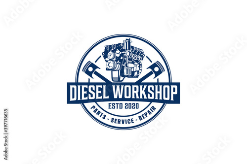 Diesel engine logo vector. workshop automotive transportation engine piston element. photo