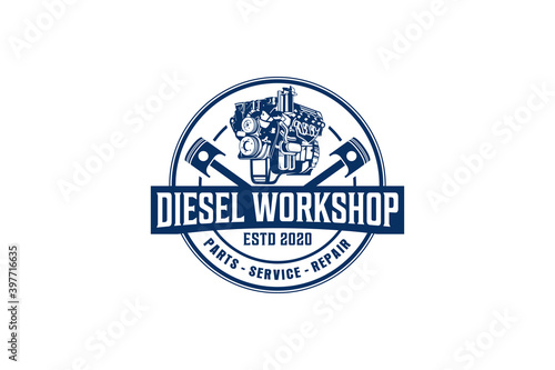 Diesel engine logo vector. workshop automotive transportation engine piston element.