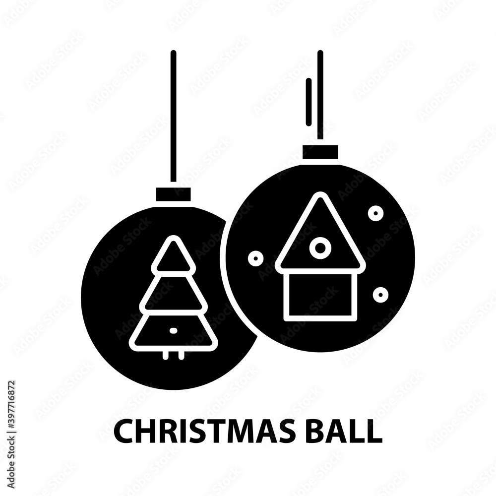 Fototapeta premium christmas ball icon, black vector sign with editable strokes, concept illustration