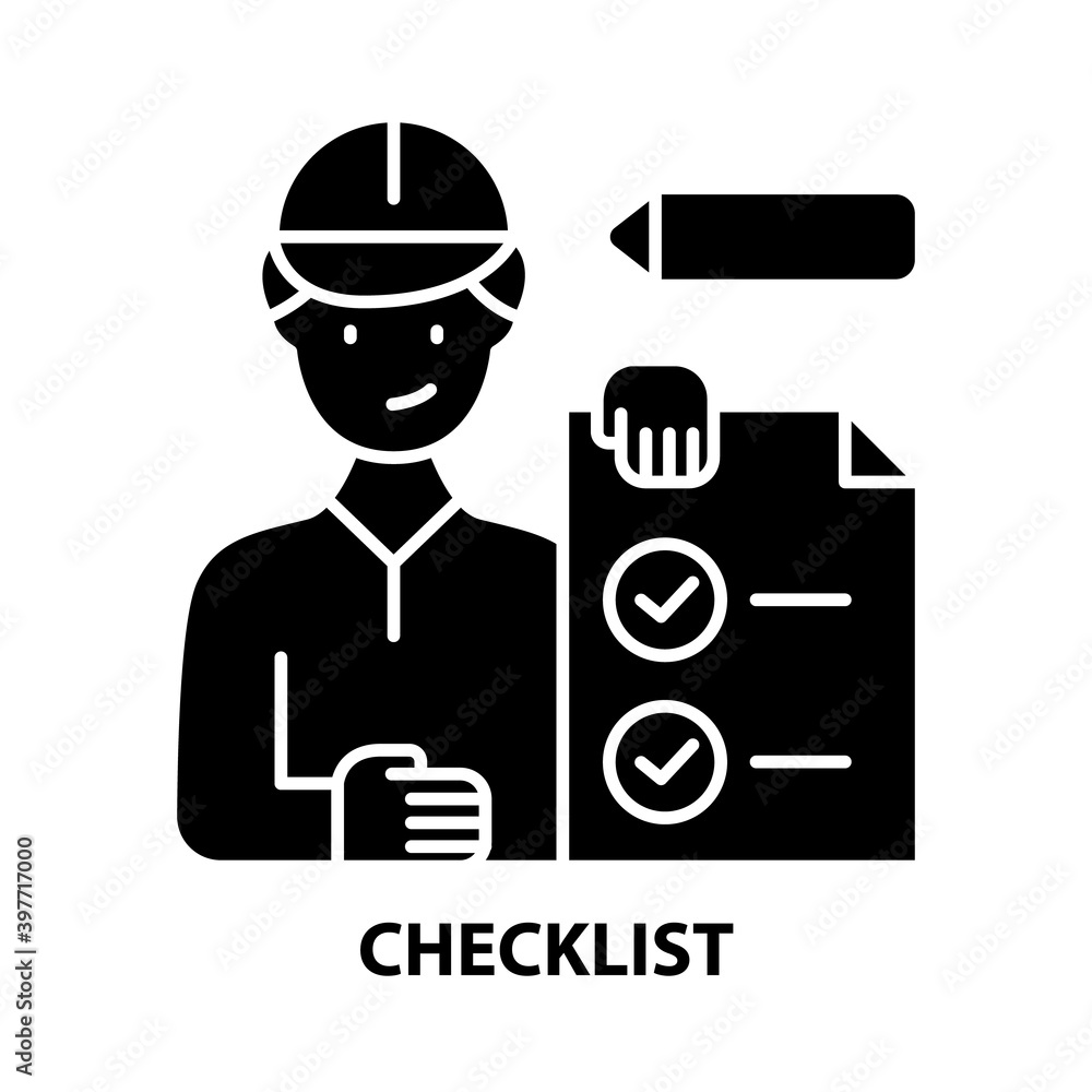 checklist icon, black vector sign with editable strokes, concept illustration checklist icon, black vector sign with editable strokes, concept illustration