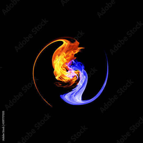 Yin-yang symbol, ice and fire