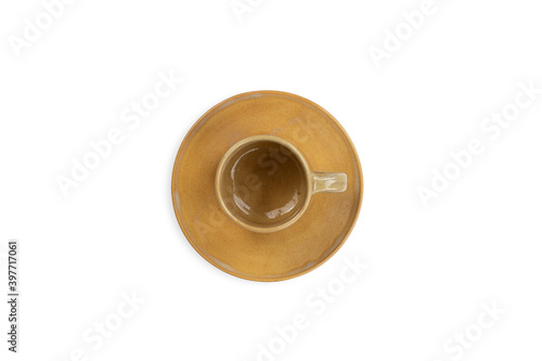 Brown porcelain tea cup on saucer isolated on white background. with clipping path.