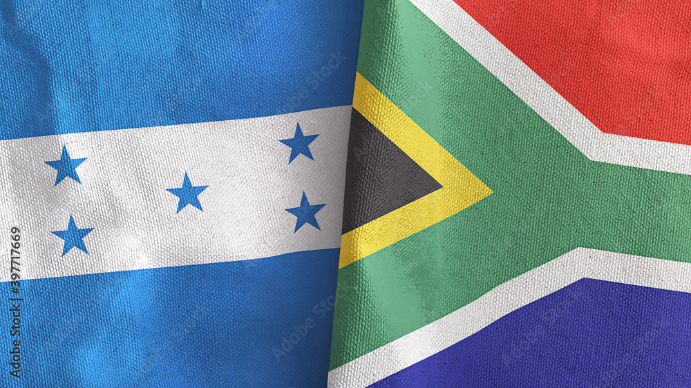 South Africa and Honduras two flags textile cloth 3D rendering