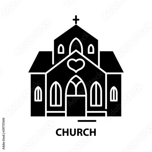 church symbol icon, black vector sign with editable strokes, concept illustration
