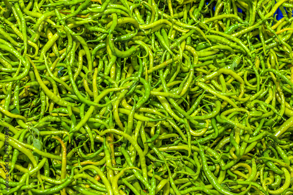 Green thin long peppers