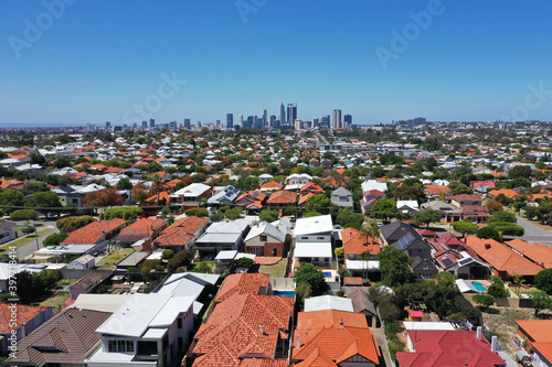 Aerial urban landscape view of suburban cityscape in Perth Western Australia