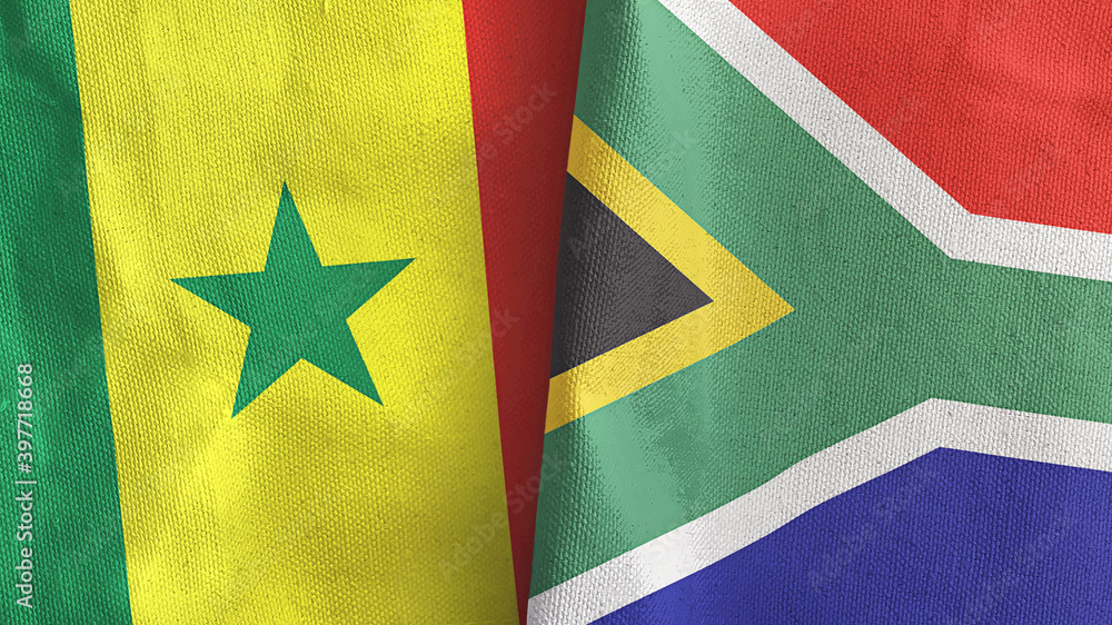 Fototapeta premium South Africa and Senegal two flags textile cloth 3D rendering