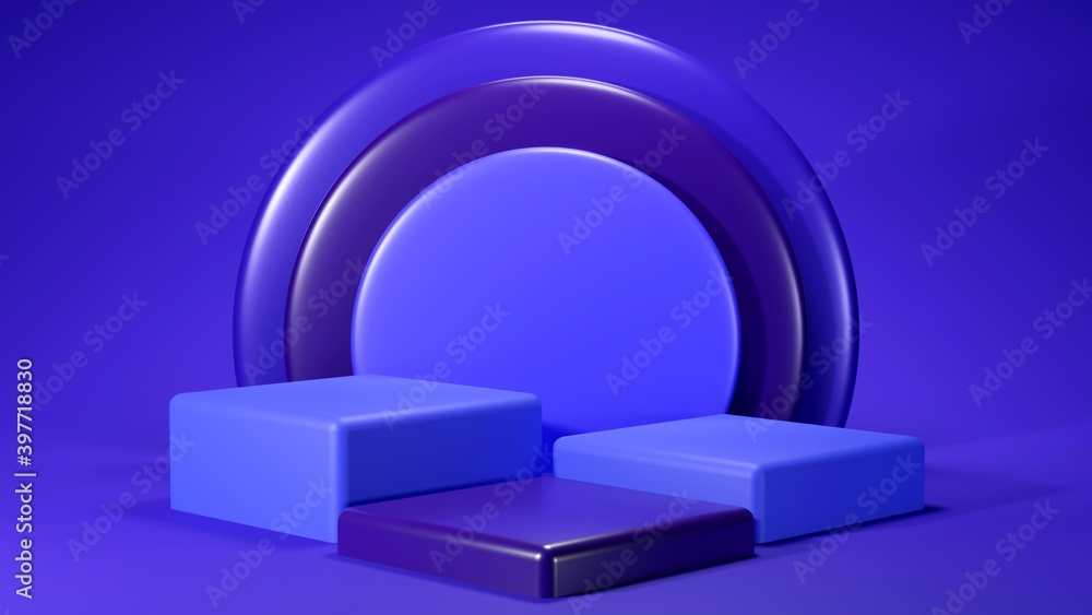 Fototapeta premium 3D Rendering of Premium purple podium mock on purple background, platform for product presentation. Minimal.