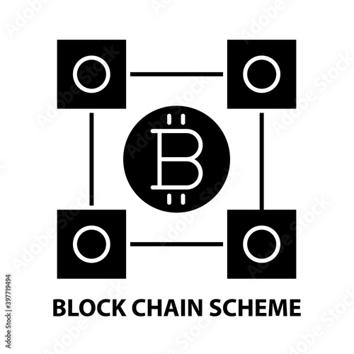 block chain scheme icon, black vector sign with editable strokes, concept illustration