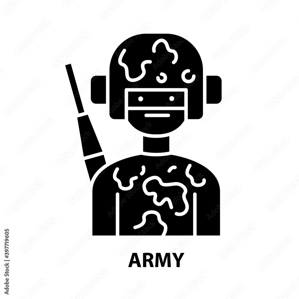 army sign icon, black vector sign with editable strokes, concept illustration army sign icon, black vector sign with editable strokes, concept illustration