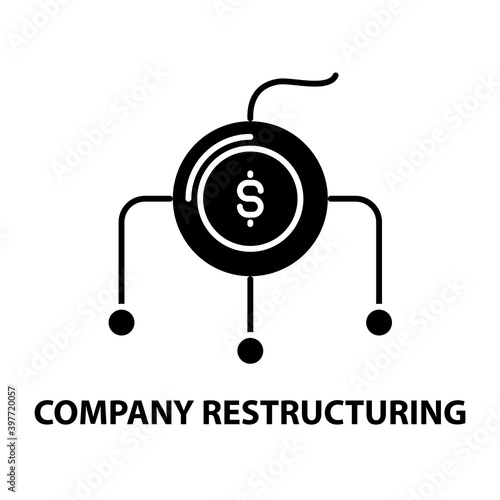 company restructuring icon, black vector sign with editable strokes, concept illustration