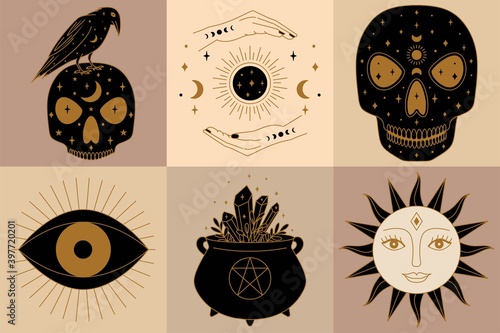 Collection of Mystical Witch Icons and Symbols in Vector