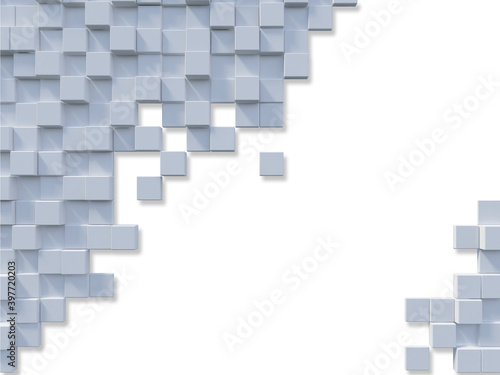 3d rendering image of white cubic on the wall