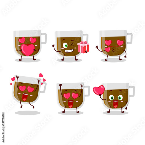 Cup of coffee cartoon character with love cute emoticon
