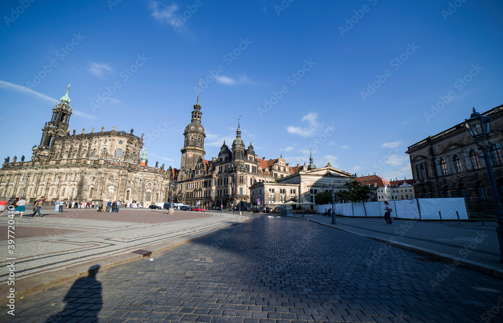 Cathedral and Dresden Castle. View from the Dresden Gallery