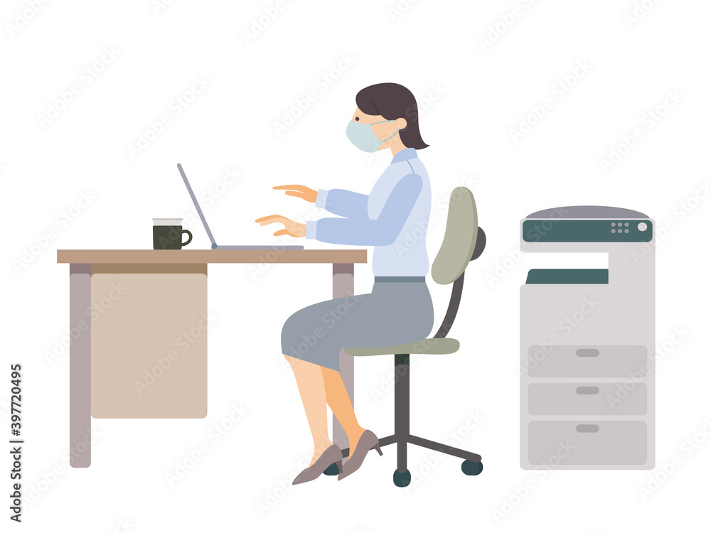 オフィスで仕事をする女性のイラスト オフィスで仕事をする女性のイラスト