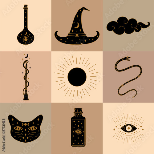 Collection of Witchcraft Elements and Icons Illustration in Vector