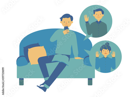 illustration f man contacting with smartphone