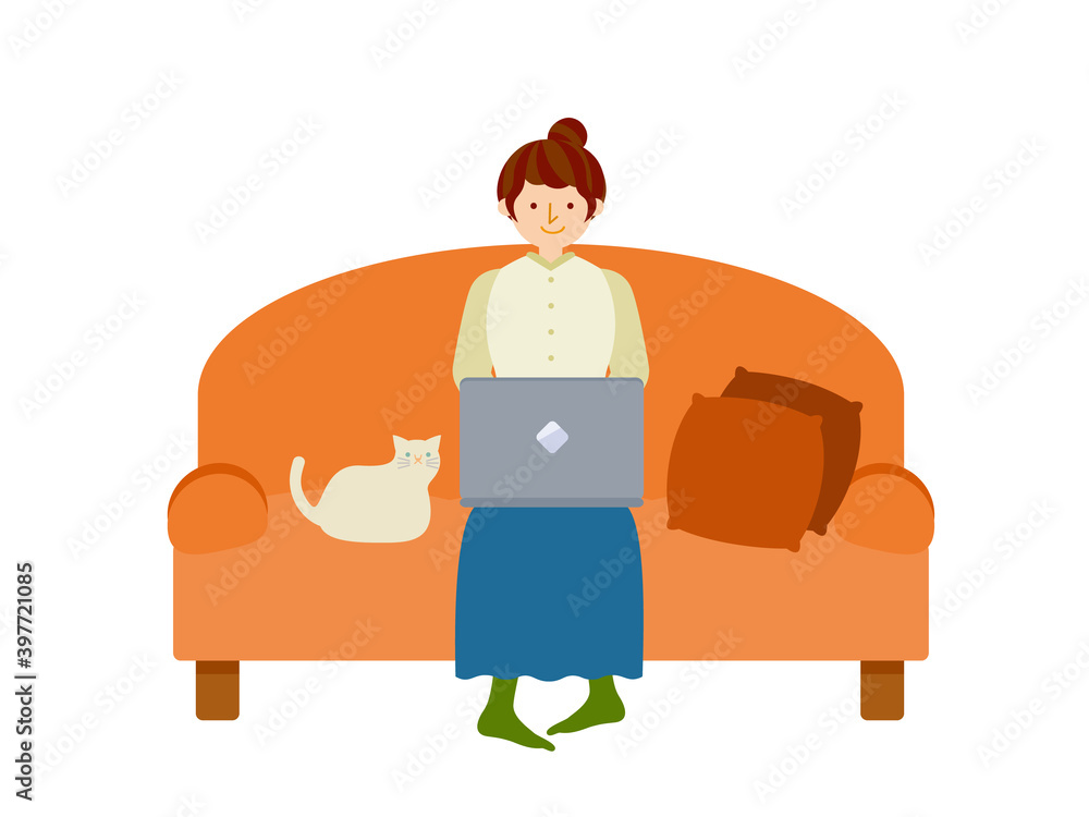 自宅でパソコンを使う女の子のイラスト Stock Vector Adobe Stock 自宅でパソコンを使う女の子のイラスト Stock Vector Adobe Stock