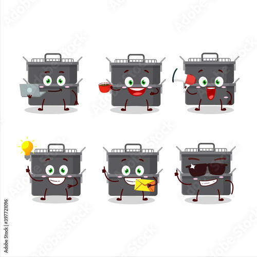 Double roaster pan cartoon character with various types of business emoticons