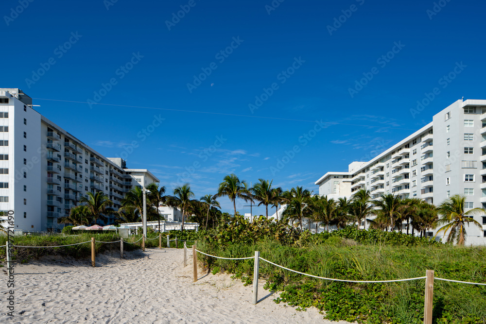 Beachside photo Miami Beach hotels and dunes