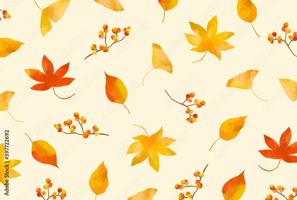 優しいタッチの秋の紅葉イラスト