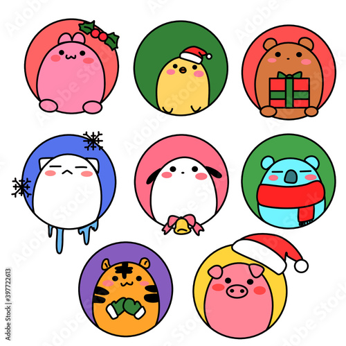 set of funny animals christmas