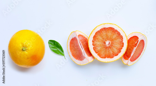 High vitamin C. Juicy grapefruit on white.