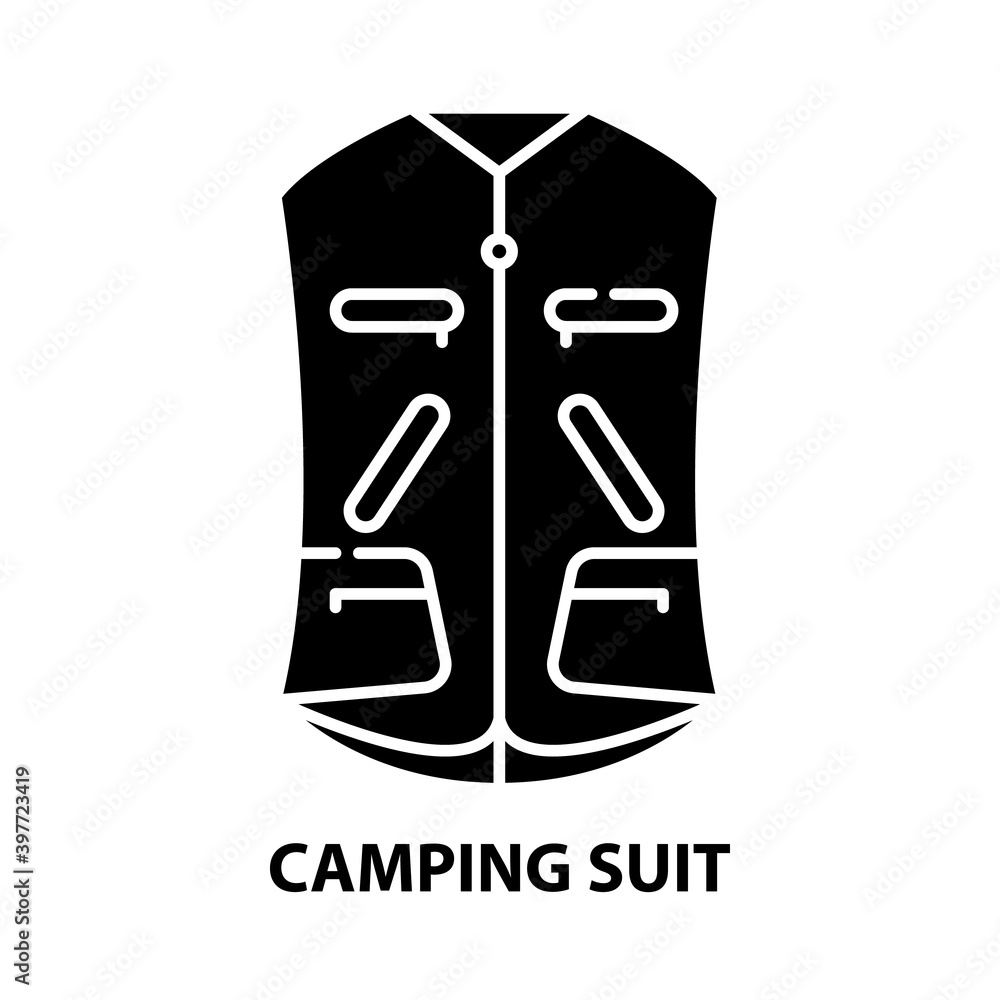 camping suit icon, black vector sign with editable strokes, concept illustration camping suit icon, black vector sign with editable strokes, concept illustration