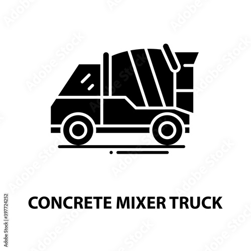 concrete mixer truck icon, black vector sign with editable strokes, concept illustration
