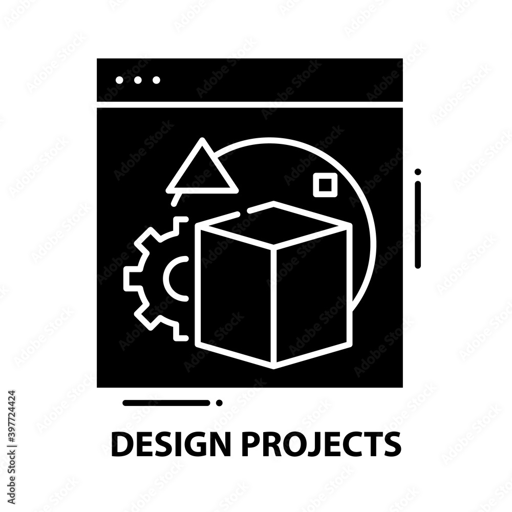 design projects icon, black vector sign with editable strokes, concept illustration design projects icon, black vector sign with editable strokes, concept illustration