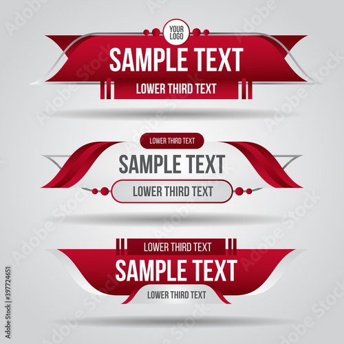Lower third tv red design template modern contemporary. Set of banners bar screen broadcast bar name. Collection of lower third for video editing on transparent background.