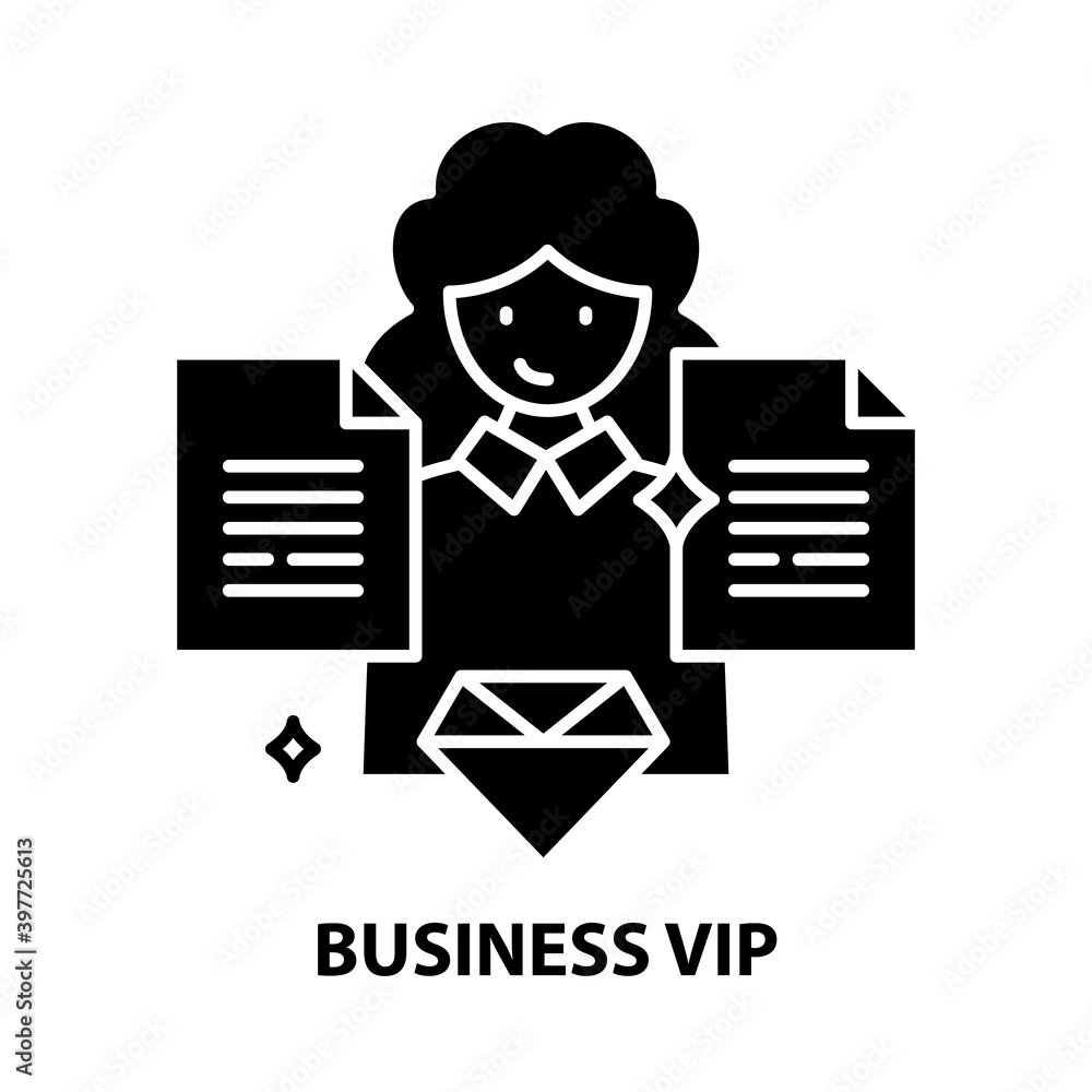 business vip icon, black vector sign with editable strokes, concept illustration business vip icon, black vector sign with editable strokes, concept illustration