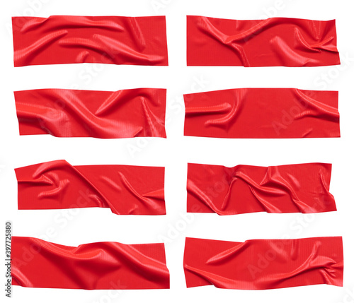 Free Download Red wrinkled adhesive tape isolated on white background. Red Sticky scotch tape of different sizes. - GFXLoad