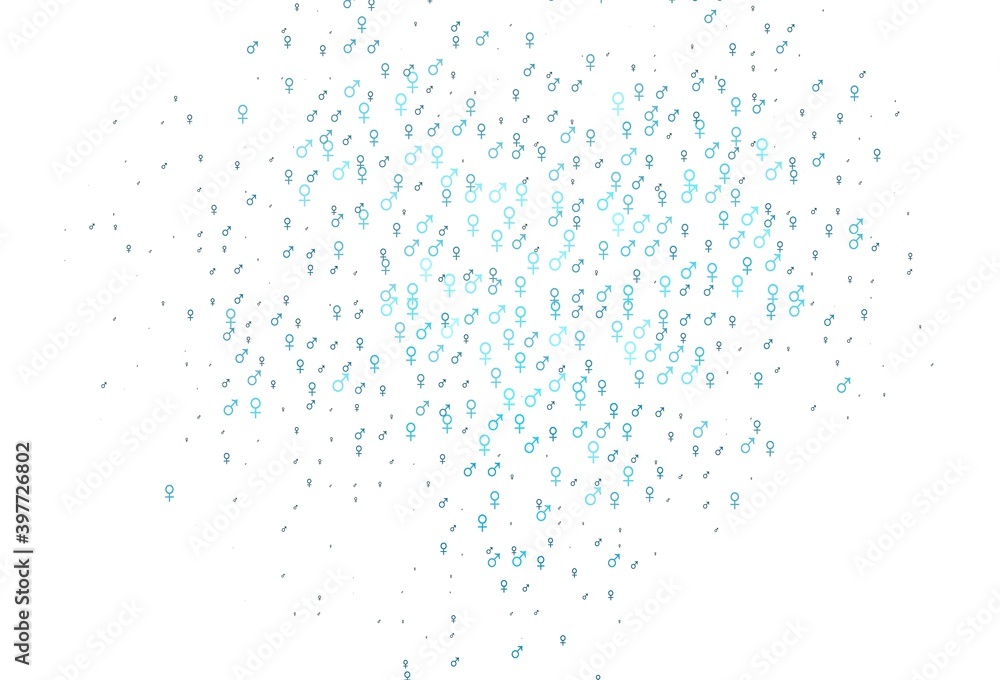 Light blue vector texture with male, female icons.