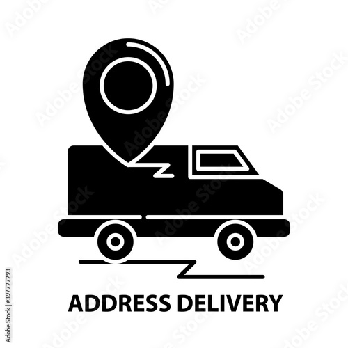address delivery symbol icon  black vector sign with editable strokes  concept illustration