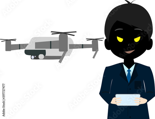 ドローンを操る悪い人のイラスト