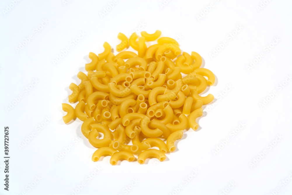 Pasta horns on white background, picture for design Pasta horns on white background, picture for design