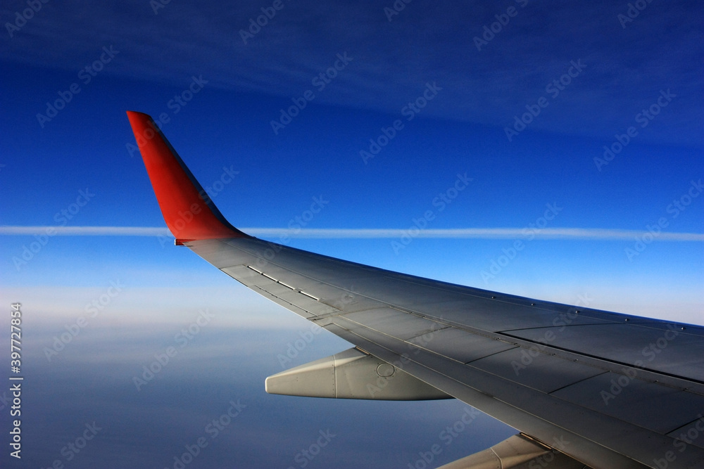 Fototapeta premium Wing aircraft in the blue sky