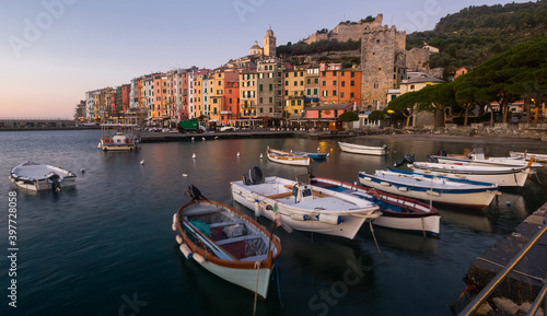 Image of Portovenere La Spezia city at sea view, Italy