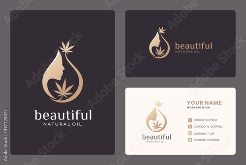 beauty women combination with hemp oil logo design with business card.
