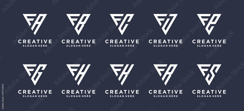 triangle shape letter F combined with other monogram logo designs. triangle shape letter F combined with other monogram logo designs.