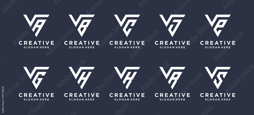 triangle shape letter V combined with other monogram logo designs. triangle shape letter V combined with other monogram logo designs.