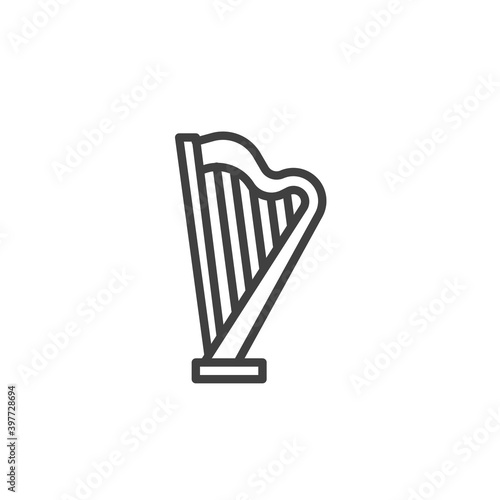 Harp musical instrument line icon. linear style sign for mobile concept and web design. Harp outline vector icon. Symbol, logo illustration. Vector graphics