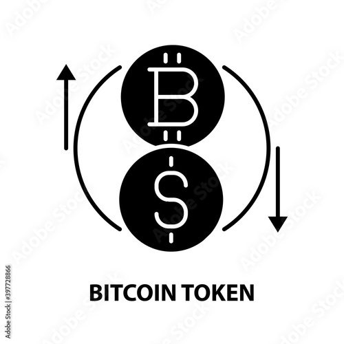 bitcoin token icon, black vector sign with editable strokes, concept illustration
