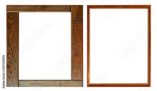 Set of gilded antique picture frames isolated on white background.