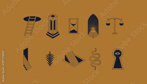 Vector logo design template in simple minimal style, magical and mystical symbols, tattoo signs
